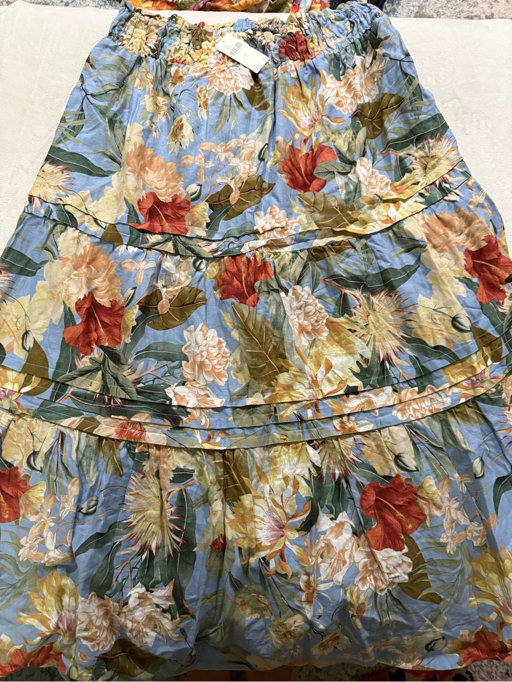 Anthropologie Somerset Linen Stretch Maxi Skirt tiered L NEW Retail $168 D77
